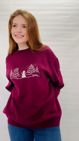 Sweater with Snowman, Burgundy – Embrace the Magic of Winter Moments