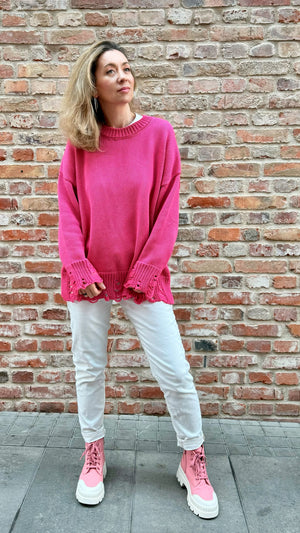 Różowy sweter Retro Grunge z unikalną strukturą