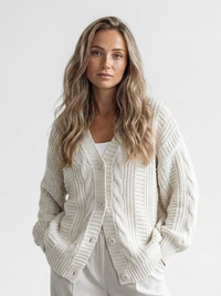 Cable Knit Cardigan, Milky – Elegance and Comfort for Every Day