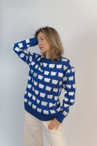 Sweter z owieczkami, Jeansowy