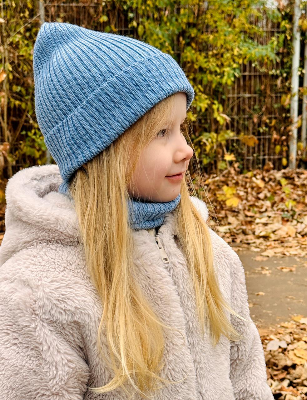 Czapka Jednowarstwowa z Wełny Merino + Komin, Niebieski - Minimalizm, Który Grzeje