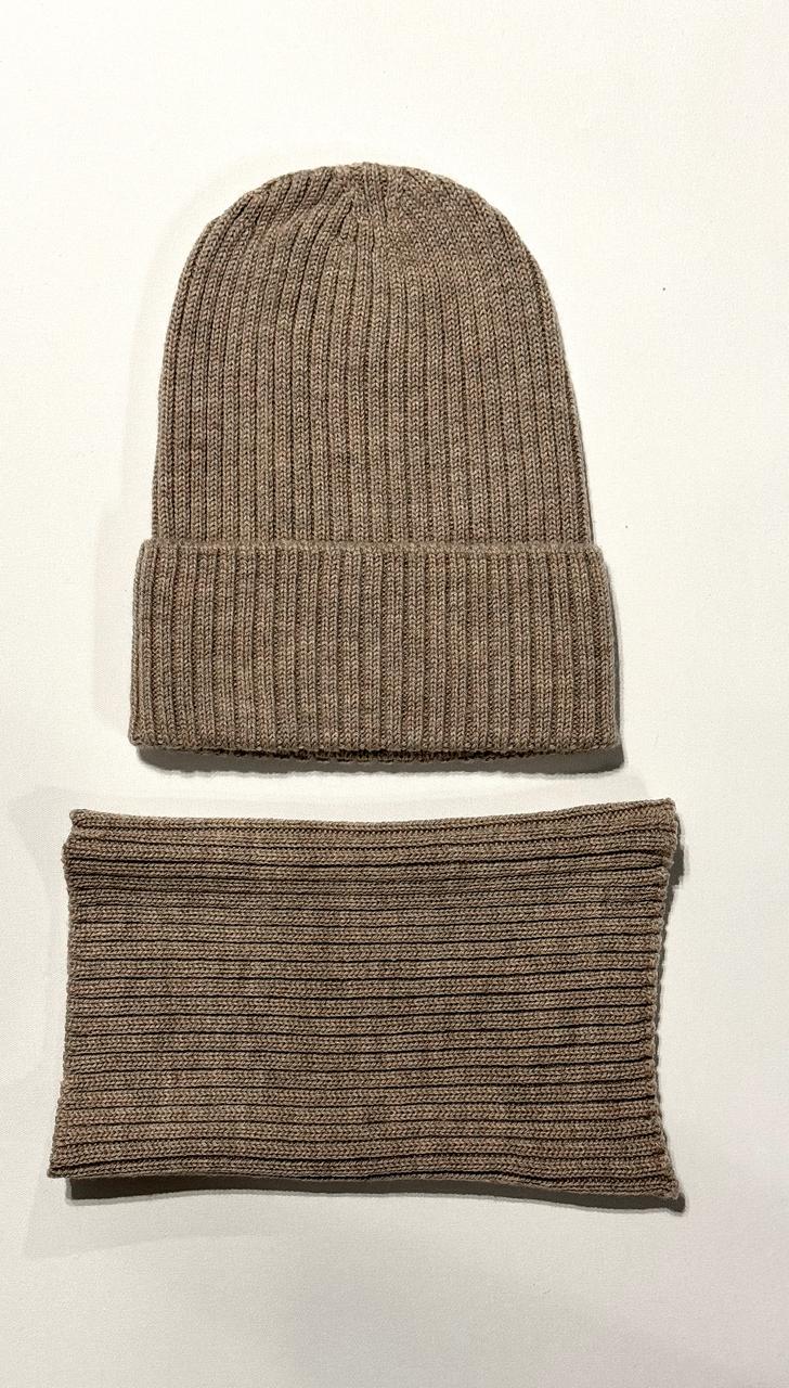 Czapka Jednowarstwowa z Wełny Merino + Komin, Ciemny Beż - Lekka Wygoda