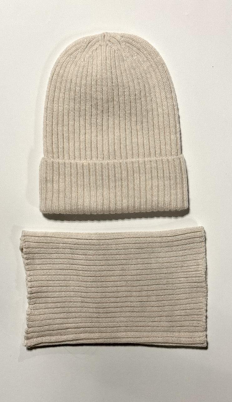 Czapka Jednowarstwowa z Wełny Merino + Komin, Ecru - Ciepło na Co Dzień