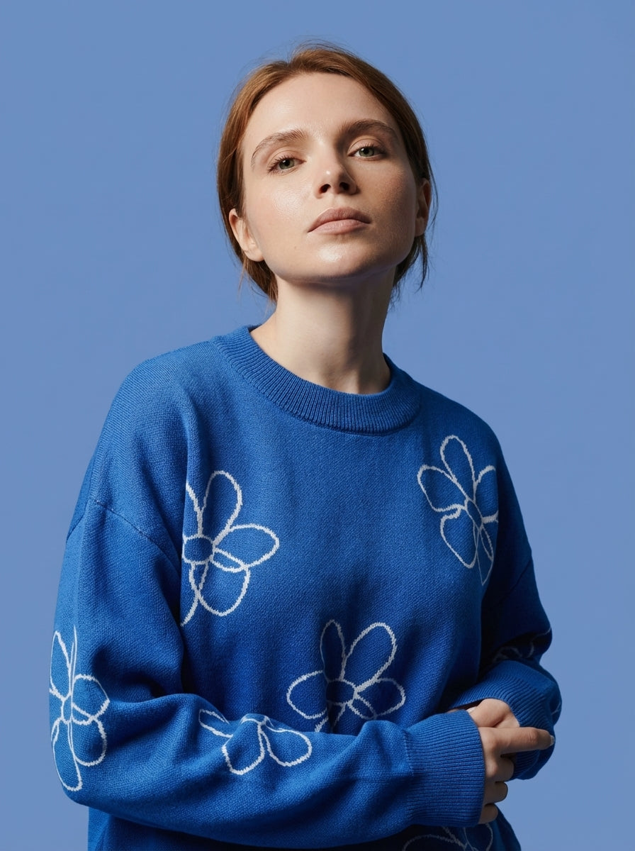 Flower Sweater, Sky Blue