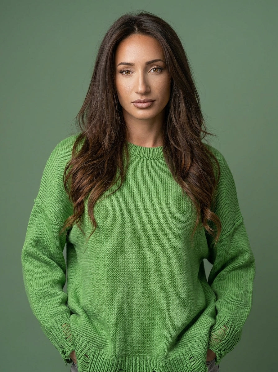 Sweter Retro Grunge, Zielony – Wyróżnij się Stylową Oryginalnością